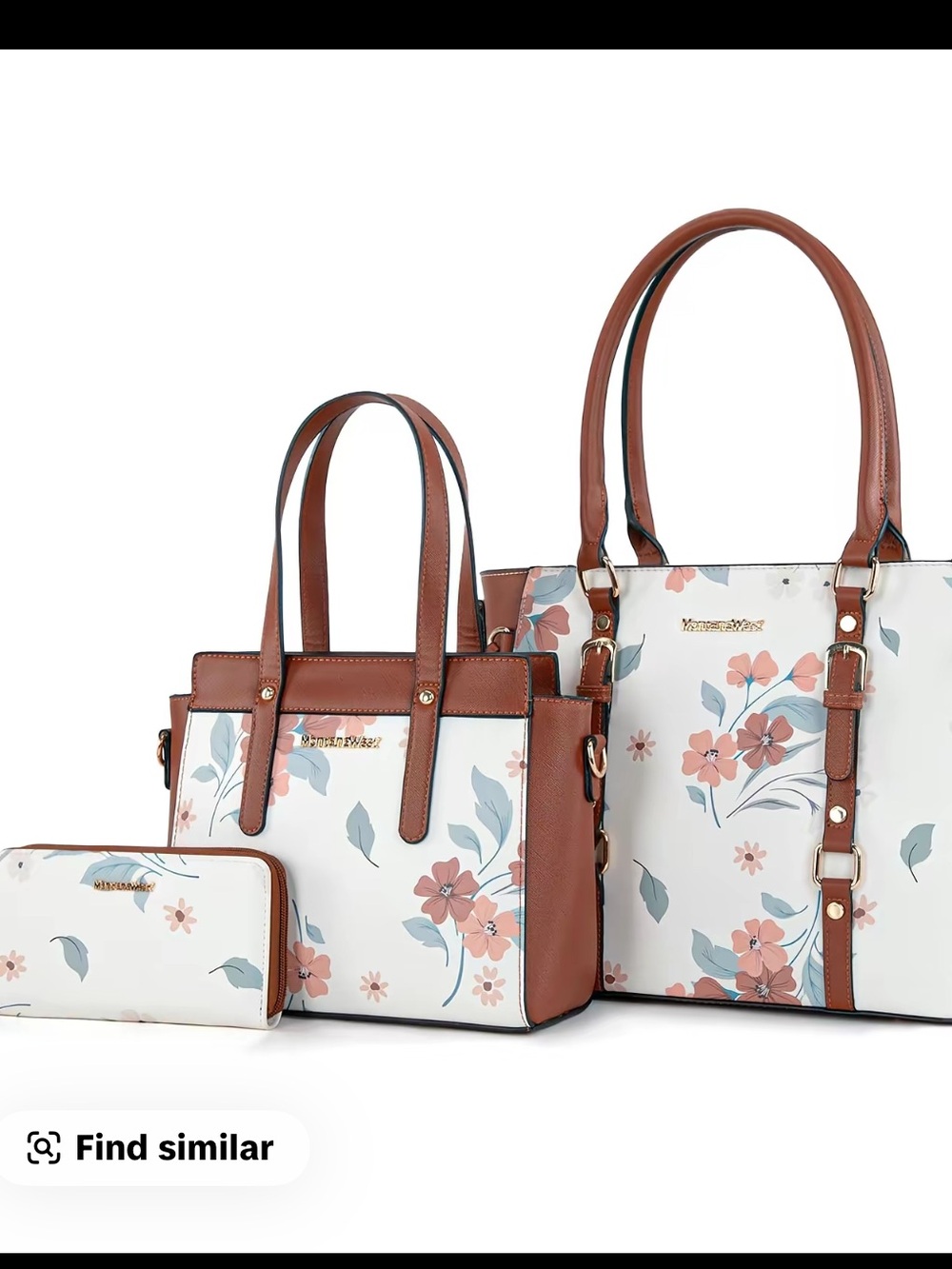 Floral Print Satchel Set with Brown Trim - 3 Piece Women’s Bag Set